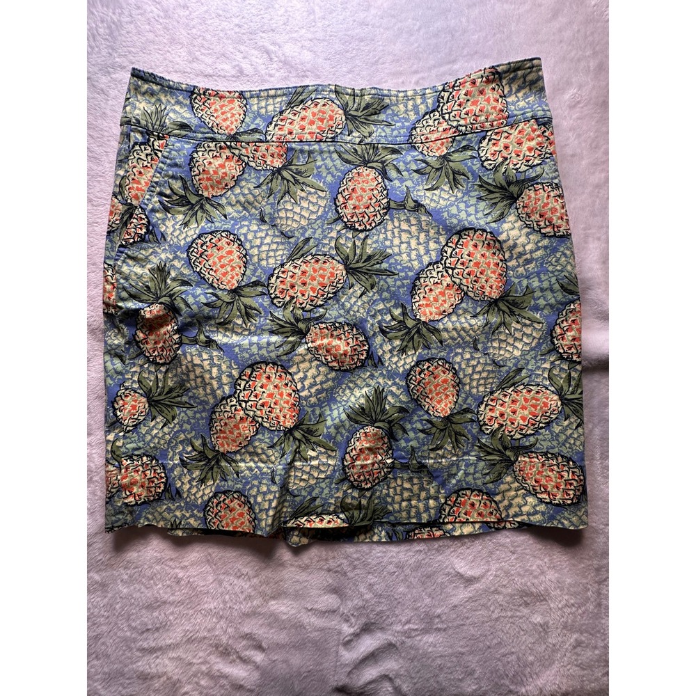 Talbots Pineapple Print A-Line Mini Skirt Blue Green Women Size 14 Tropical - 29